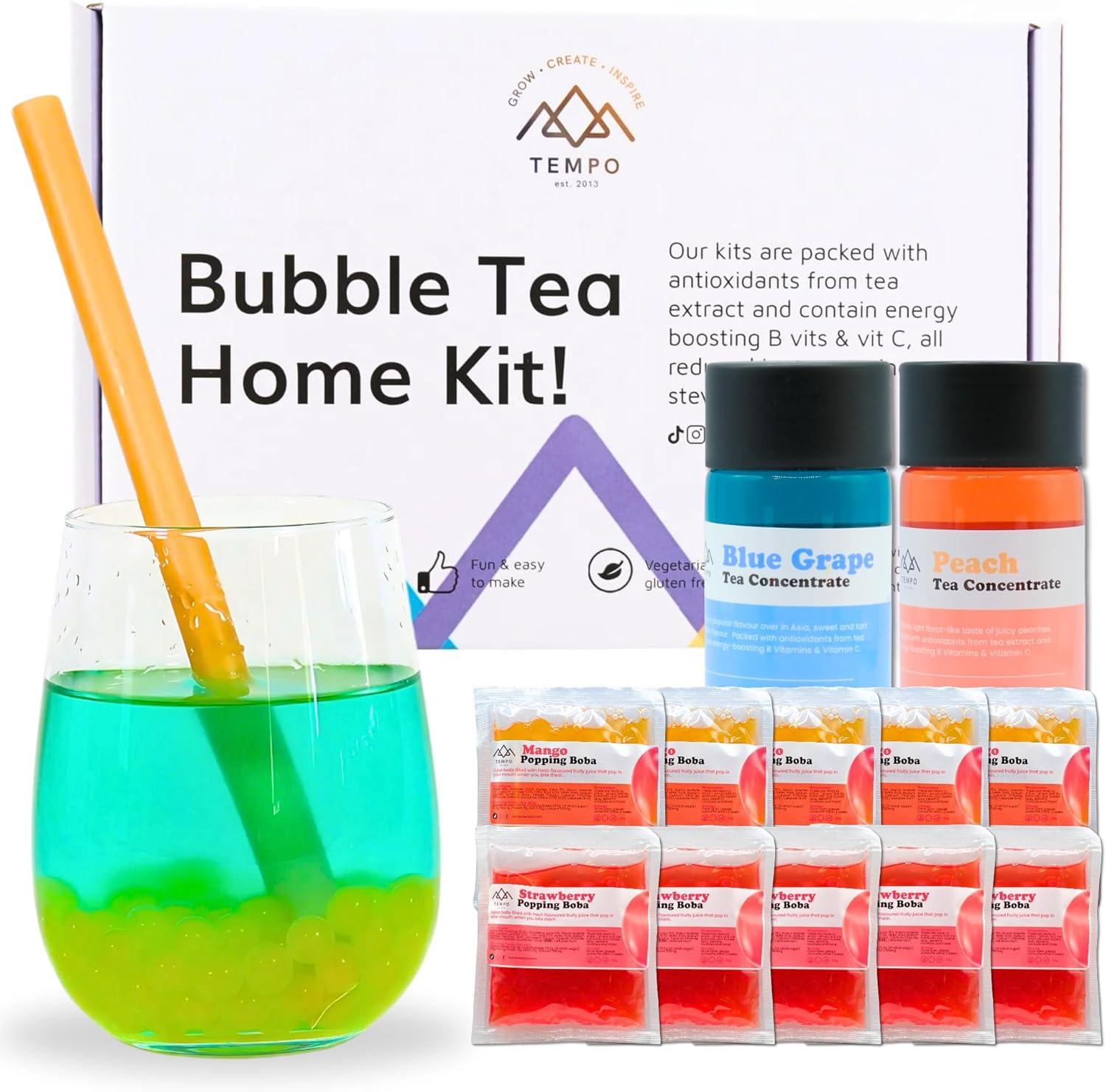 Blue grape & Peach boba kit